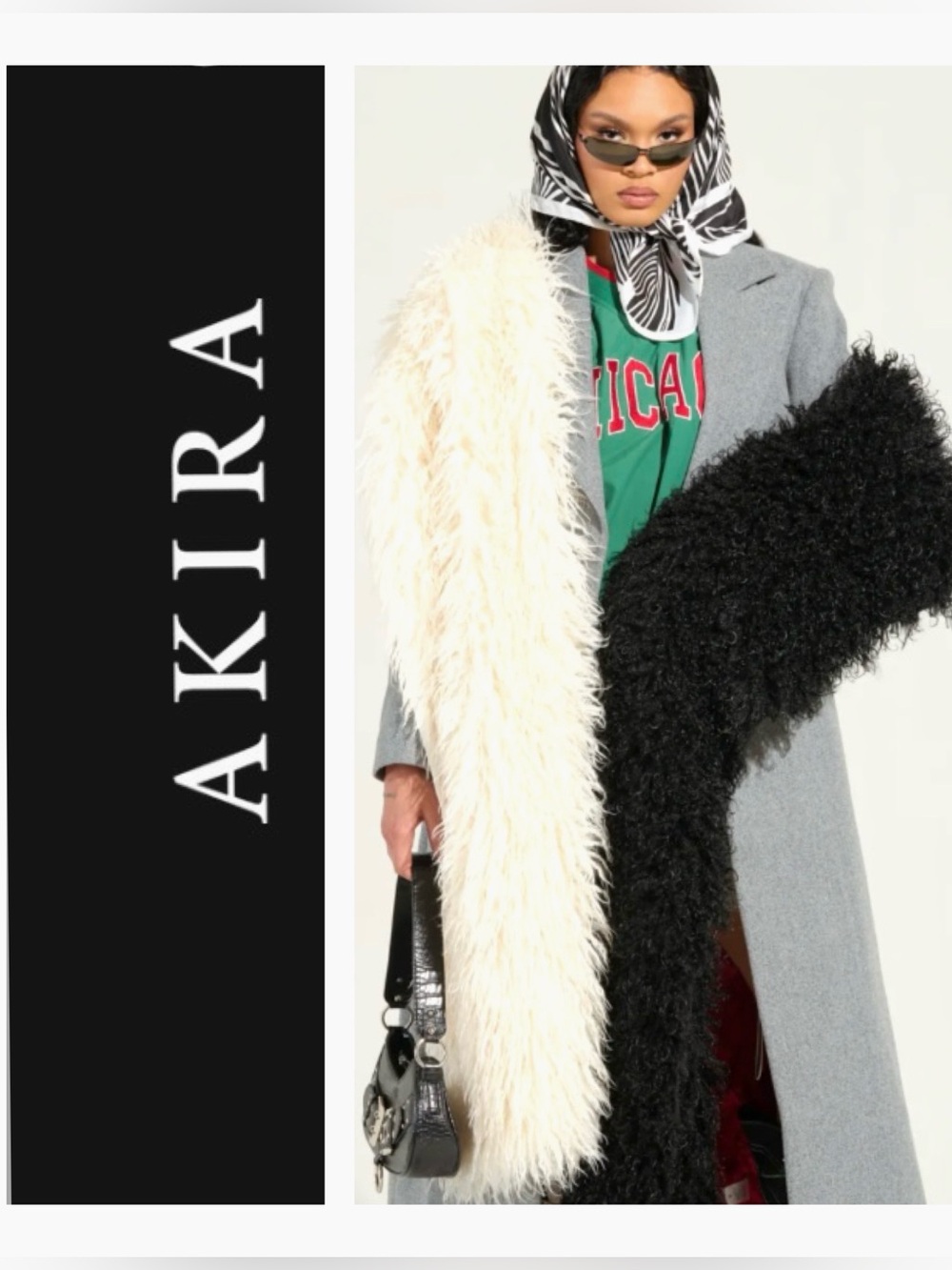 AKIRA Oversized Black Shaggy Faux Fur Scarf with Fringe